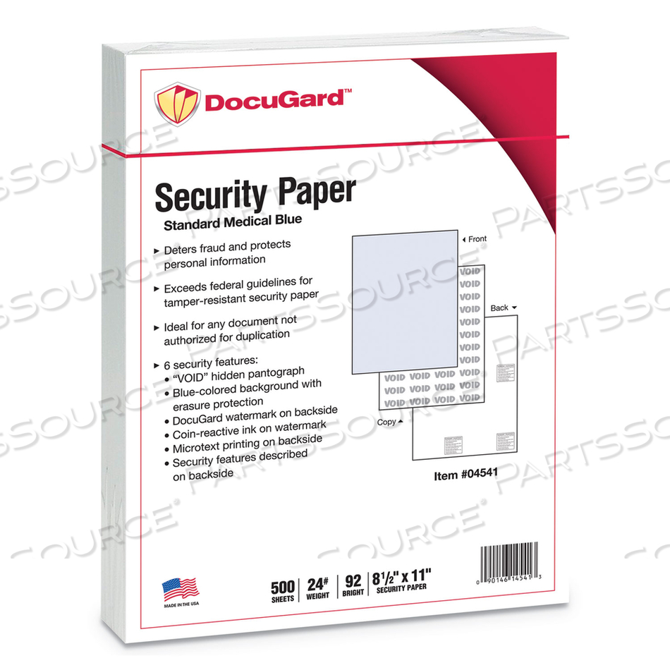 MEDICAL SECURITY PAPERS, 24 LB BOND WEIGHT, 8.5 X 11, BLUE by Docugard