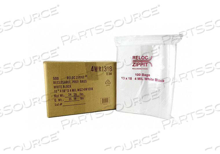 RECLOSABLE BAG STANDARD LDPE SEAL PK500 by Reloc Zippit