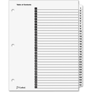 ONESTEP PRINTABLE T.O.C. DIVIDER, PRINTED 1 TO 31, 9"X11", 31 TABS, WHITE/WHITE by Cardinal