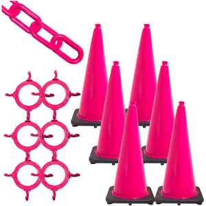 TRAFFIC CONE AND CHAIN KIT, 28" CONE HEIGHT, HDPE/PVC, SAFETY PINK by Mr. Chain