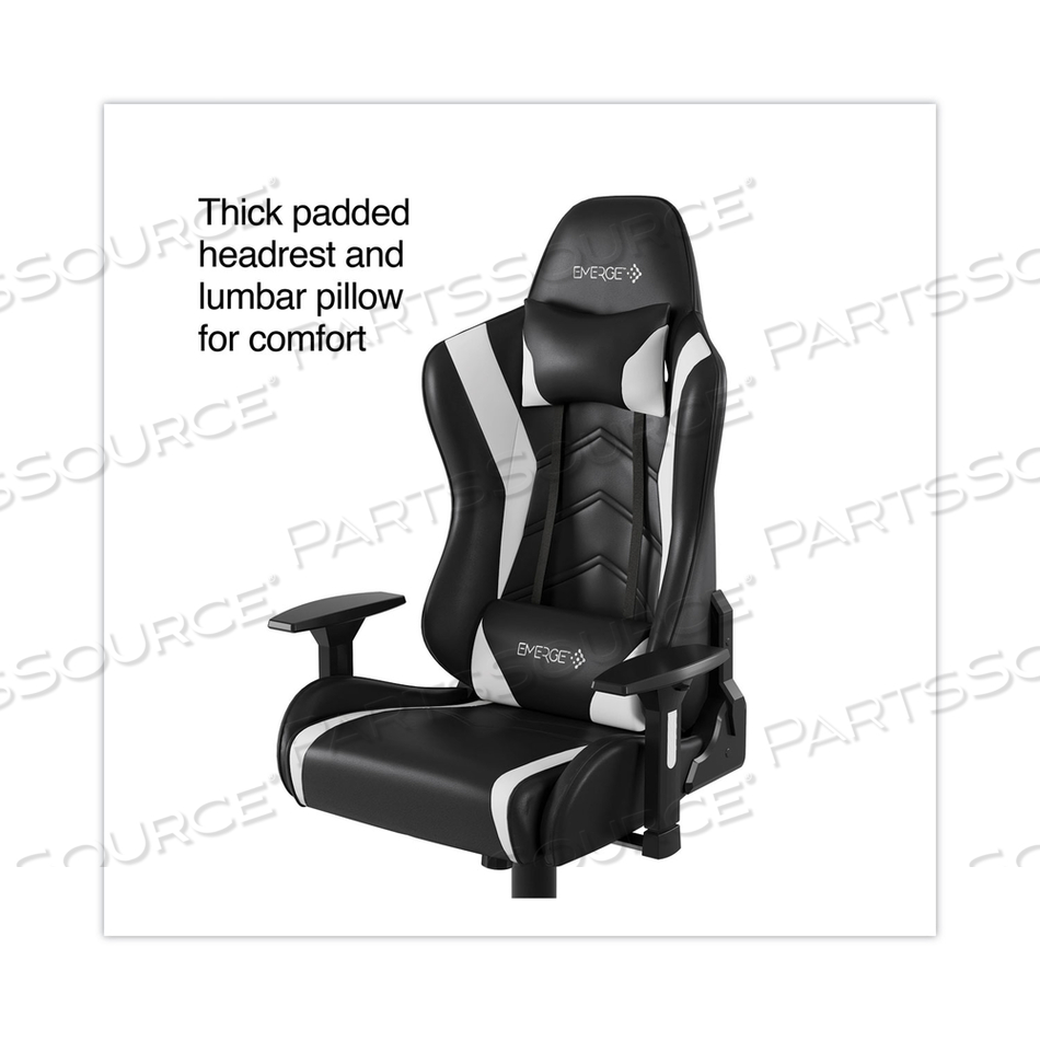 VARTAN BONDED LEATHER GAMING CHAIR, SUPPORTS UP TO 275 LBS, WHITE/BLACK SEAT, WHITE/BLACK BACK, BLACK BASE 