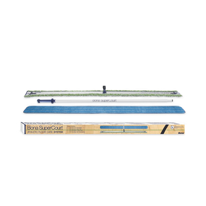 SUPERCOURT ATHLETIC FLOOR CARE SYSTEM, 60" WIDE  MICROFIBER HEAD, 66" SILVER/BLUE ALUMINUM HANDLE by Bona