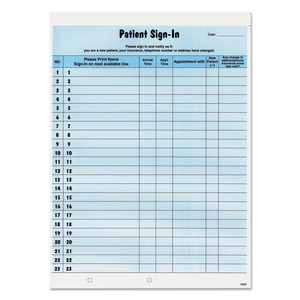 PATIENT SIGN-IN LABEL FORMS, TWO-PART CARBON, 8.5 X 11.63, BLUE SHEETS, 125 FORMS TOTAL by Tabbies