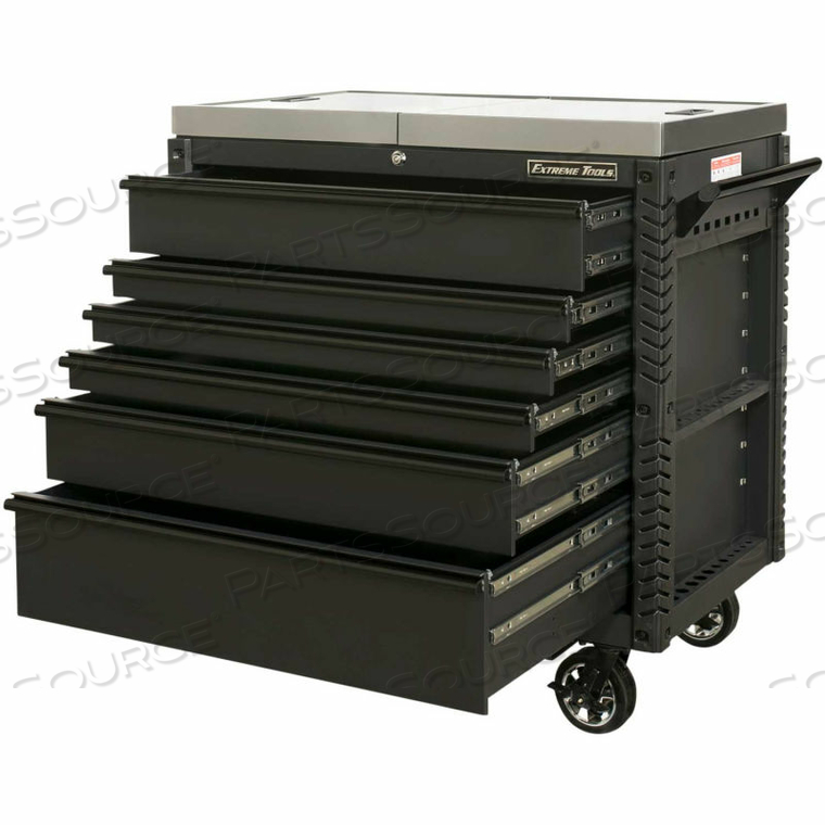 41"W X 25-3/4"D X 43-7/8"H 6 DRAWER MATTE BLACK FLIP TOP TOOL CART by Extreme Tools Inc. 41"W X 25-3/4"D X 43-7/8"H 6 DRAWER MATTE BLACK FLIP TOP TOOL CART by Extreme Tools Inc.