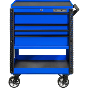 33"W X 22-7/8"D 4 DRAWER BLUE DELUXE TOOL CART W/BUMPERS BLACK PULLS by Extreme Tools Inc.