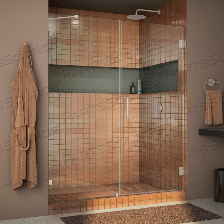 RADIANCE 59" FRAMELESS HINGED SHOWER DOOR BRUSHED NICKEL FINISH 