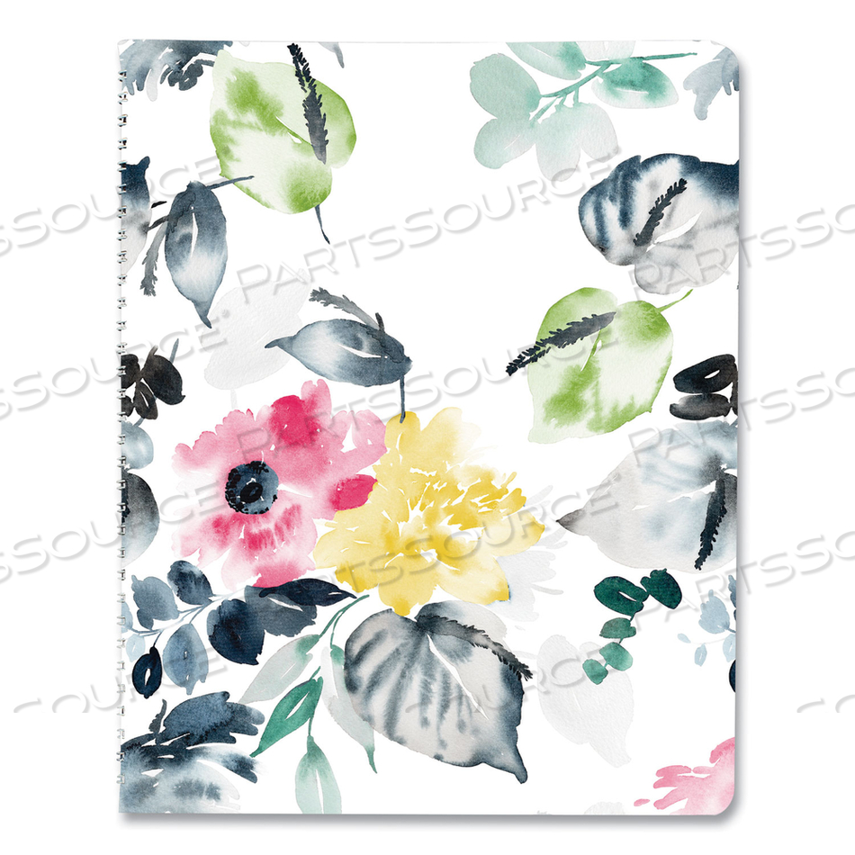 SOFT COVER DESIGN WEEKLY/MONTHLY PLANNER, FLORAL WATERCOLOR ARTWORK, 11 X 8.5, WHITE/BLUE/YELLOW, 12-MONTH (JAN TO DEC): 2023 