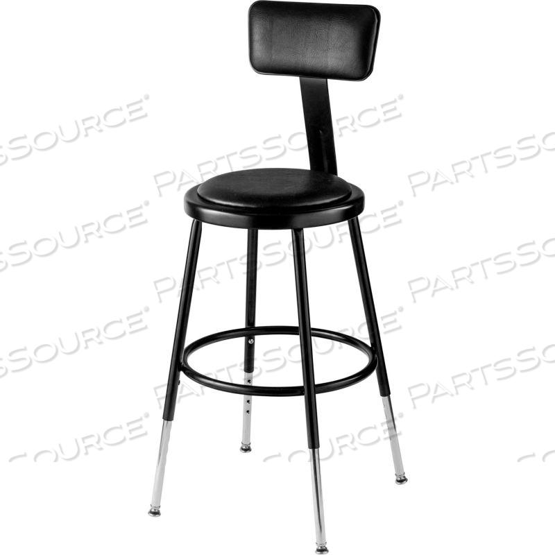 INTERION STEEL SHOP STOOL W/BACKREST & PADDED SEAT - ADJUSTABLE HEIGHT 19"-27" - BLACK - 2PK by National Public Seating