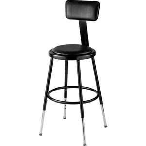 INTERION STEEL SHOP STOOL W/BACKREST & PADDED SEAT - ADJUSTABLE HEIGHT 19"-27" - BLACK - 2PK by National Public Seating