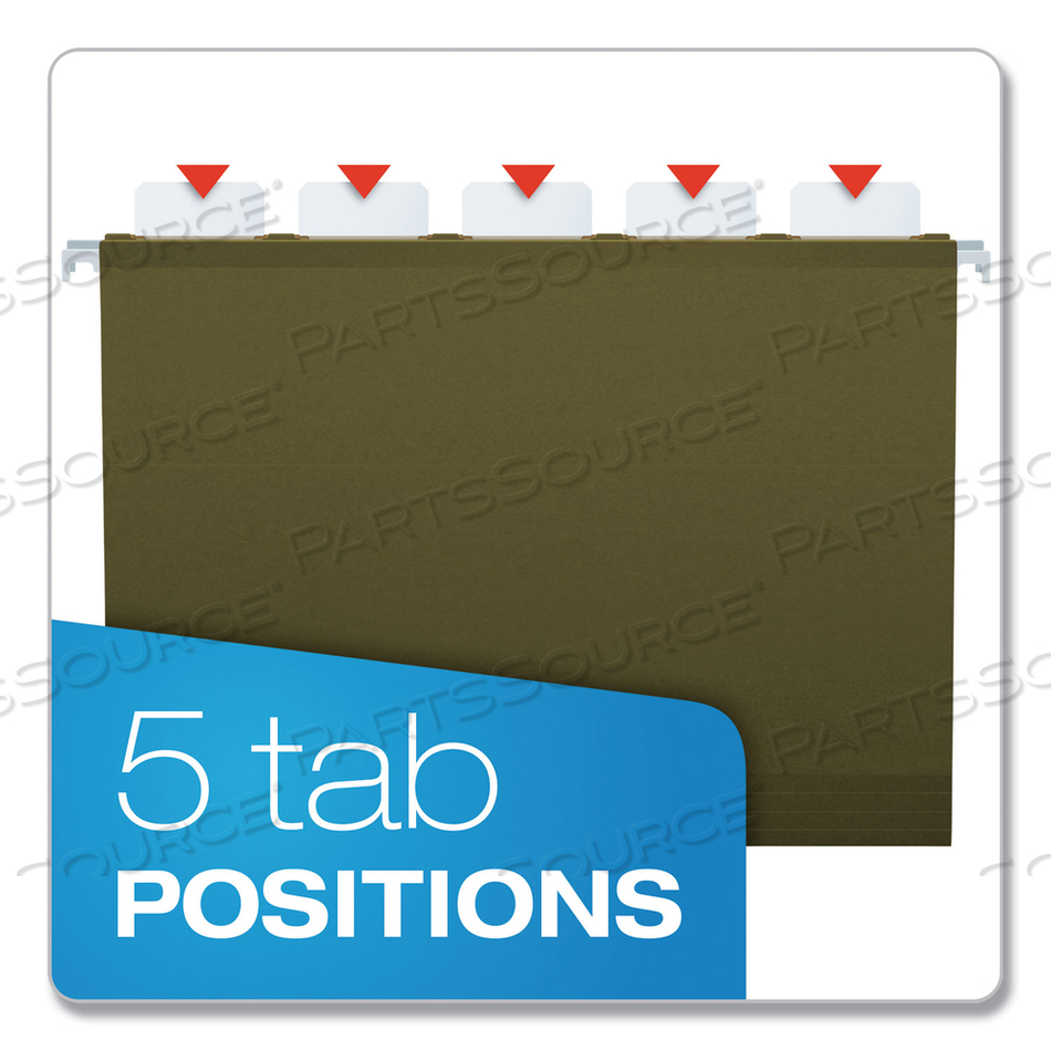 READY-TAB REINFORCED HANGING FILE FOLDERS, LETTER SIZE, 1/5-CUT TABS, STANDARD GREEN by Esselte Pendaflex Corp.