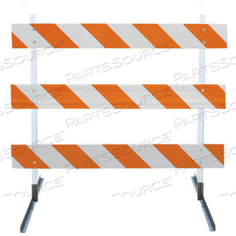 TYPE III BARRICADE W/ PLASTIC UPRIGHTS & ANGLE IRON FEET, HIP STRIPED SHEETING by Plasticade