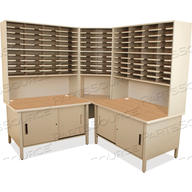 100 SLOT MAILROOM ORGANIZER WITH CABINET, RISER, 84"H X 78"W, PUTTY 