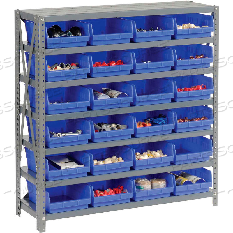STEEL SHELVING WITH 18 4"H PLASTIC SHELF BINS BLUE, 36X18X39-7 SHELVES by Approved Vendor