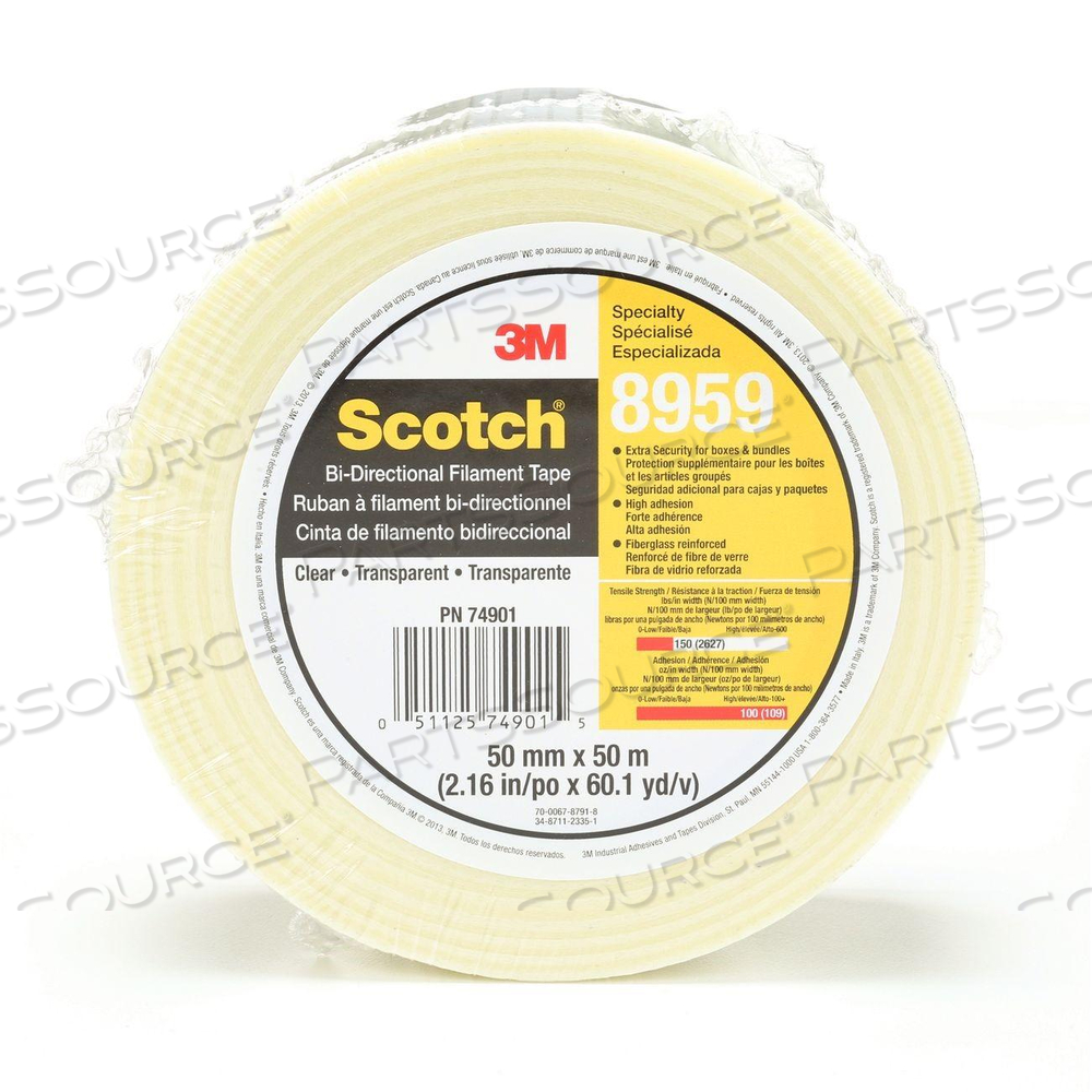 51125-74901 3M BI-DIRECTIONAL FILAMENT TAPE 8959 TRANSPARENT,50MM X 50 M,18 by 3M Consumer