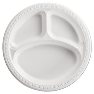 HEAVYWEIGHT PLASTIC 3-COMPARTMENT PLATES, 10.25" DIA, WHITE, 125/PACK, 4 PACKS/CARTON by Chinet