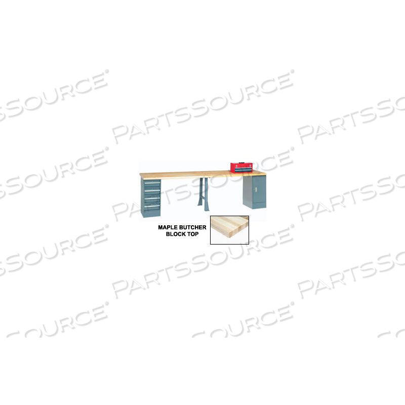 120"W X 30"D PRODUCTION WORKBENCH - MAPLE, CABINET, 4 DRAWER, 1 LEG, GRAY by Approved Vendor