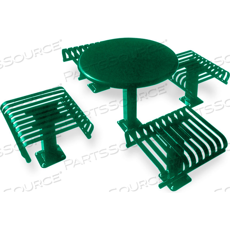 ULTRAPLAY 36" ROUND SOLID TOP TABLE, SURFACE MOUNT, 4 SLAT SEATS - GREEN 