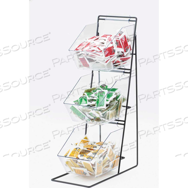 3 TIER IRON CONDIMENT DISPLAY WITH CLEAR BINS 12"W X 18"D X 22"H by Cal Mil Plastics