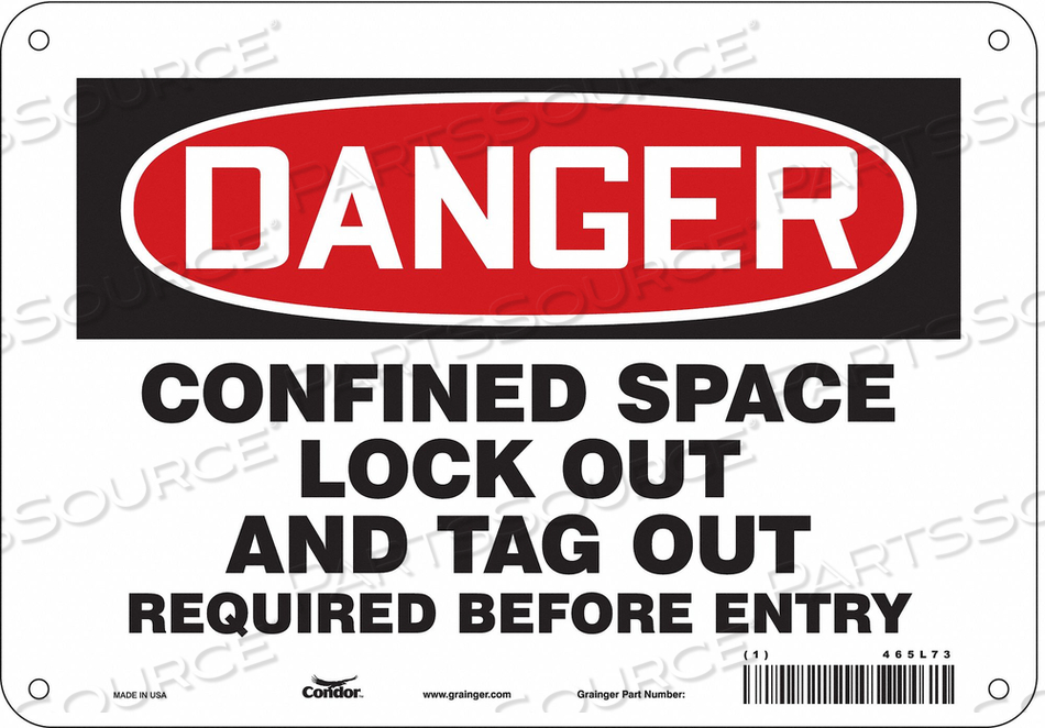 SAFETY SIGN, VERTICAL RECTANGLE, NUMBER OF PRINTED SIDES 1, ENGLISH, SIGN FORMAT TRADITIONAL OSHA, SIGN LEGEND CONFINED SPACE LOCK OUT AND T by Condor