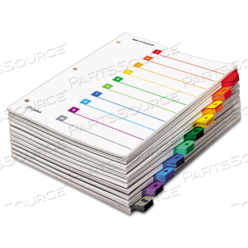 QUICKSTEP ONESTEP PRINTABLE TABLE OF CONTENTS AND DIVIDERS, 10-TAB, 1 TO 10, 11 X 8.5, WHITE, ASSORTED TABS, 24 SETS 