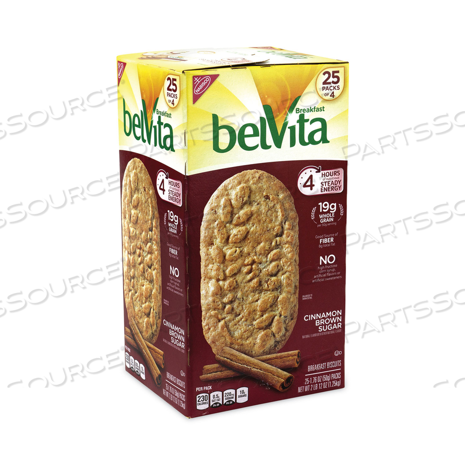 BELVITA BREAKFAST BISCUITS, CINNAMON BROWN SUGAR, 1.76 OZ PACK, 25 PACKS/BOX 