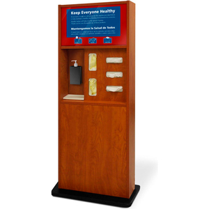 PREVENTIONIST STANDARD FIVE-IN-ONE INFECTION CONTROL KIOSK, CHERRY by Braeside Holdings LLC