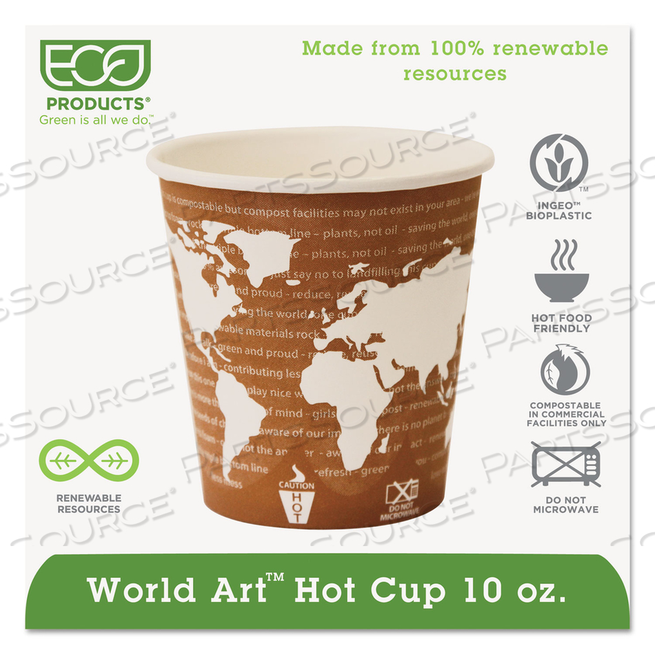 WORLD ART RENEWABLE AND COMPOSTABLE HOT CUPS, 10 OZ by Eco-Products