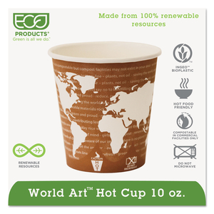 WORLD ART RENEWABLE AND COMPOSTABLE HOT CUPS, 10 OZ, 50/PACK, 20 PACKS/CARTON by Eco-Products