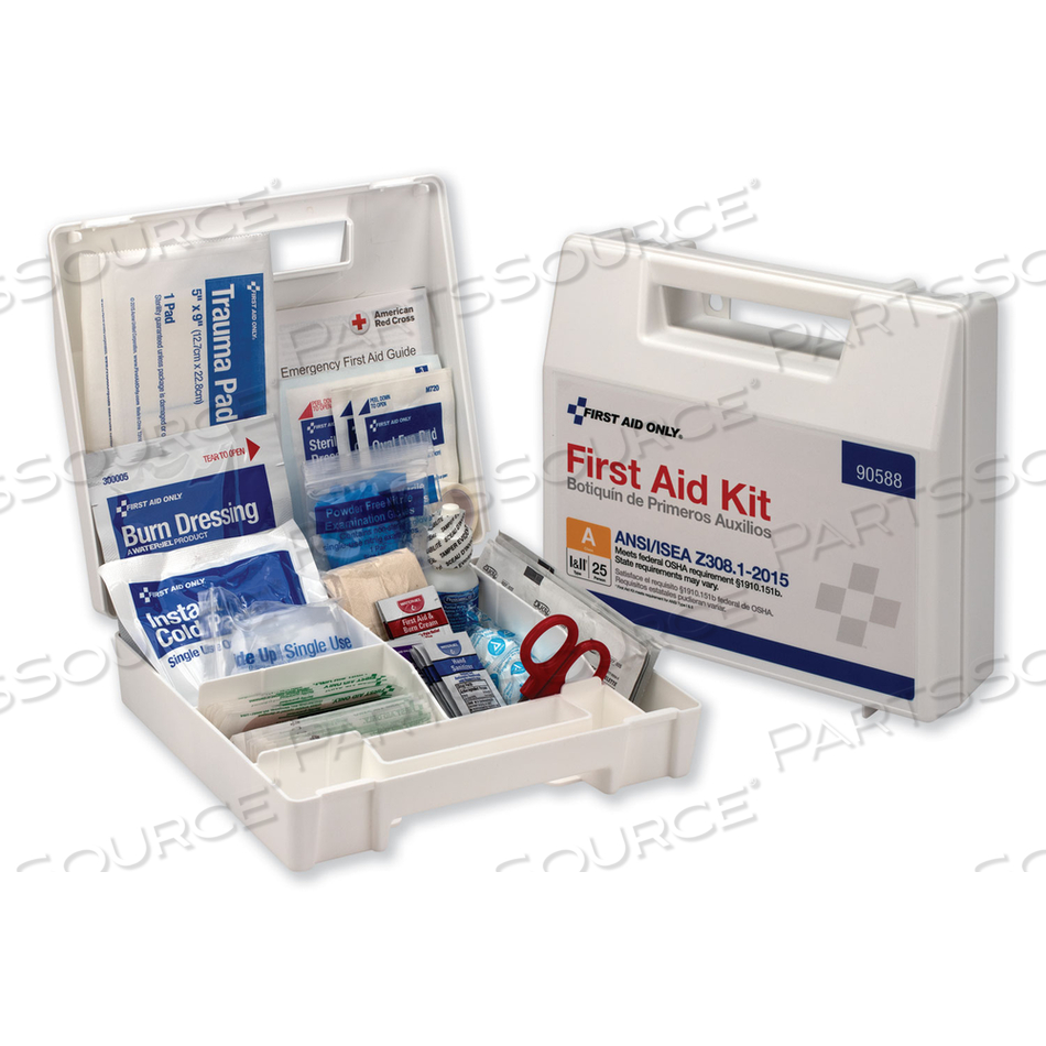 FIRST AID KIT, 25 PERSON, ANSI COMPLIANT, CLASS A, PLASTIC CASE by First Aid Only FIRST AID KIT, 25 PERSON, ANSI COMPLIANT, CLASS A, PLASTIC CASE by First Aid Only