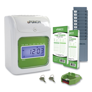 HN1500 ELECTRONIC NON-CALCULATING TIME CLOCK BUNDLE, LCD DISPLAY, BEIGE/GREEN by uPunch