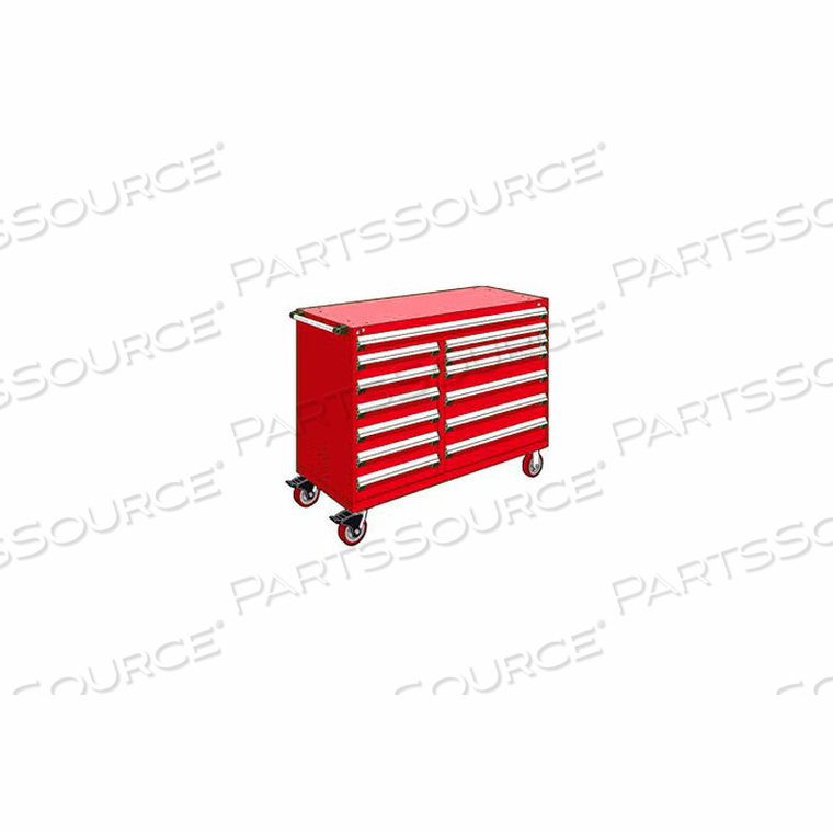 METAL 13 DRAWER MOBILE MULTI-DRAWER CABINET - 60"WX27"DX45-1/2"H RED by Rousseau Metal Inc.