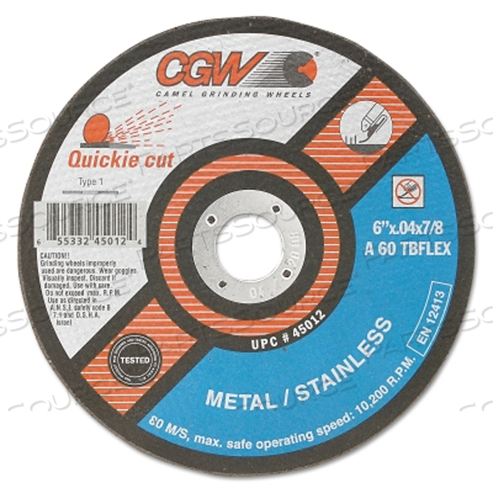 EXTRA THIN CUT-OFF WHEEL, TYPE 1, 5 IN DIA, .04 IN THICK, 60 GRIT ALUM. OXIDE by CGW Abrasives