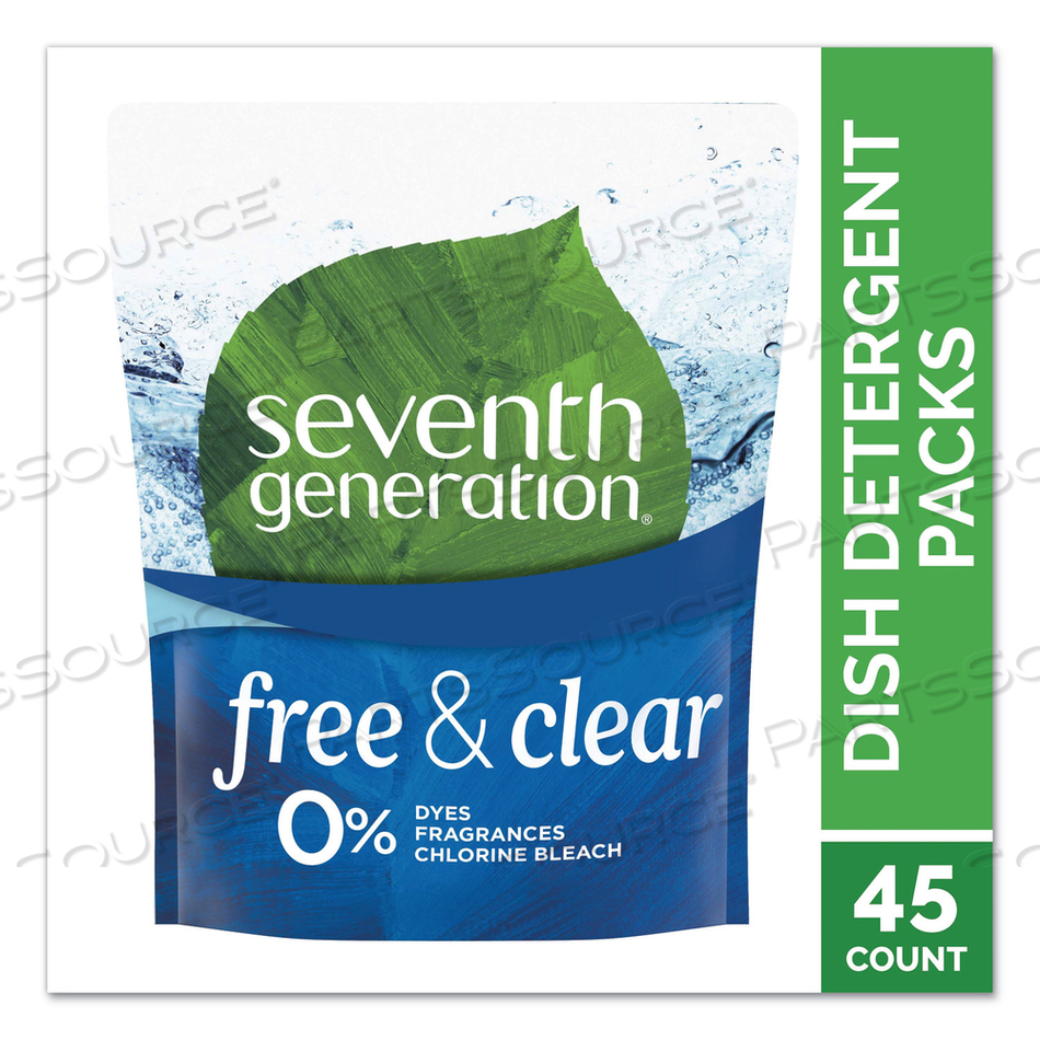 NATURAL DISHWASHER DETERGENT CONCENTRATED PACKS, FREE AND CLEAR, 45/PACK, 8 PACKS/CARTON 