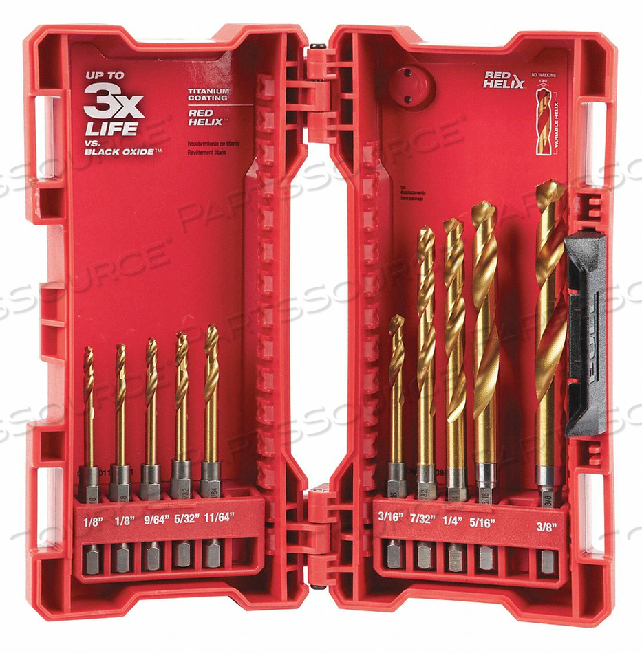 IMPACT DRILL BIT SET, HIGH SPEED STEEL, 1/4 IN, 1/8 IN, 11/64 IN, 3/16 IN, 3/8 IN, 5/16 IN, 5/32 IN, 7/32 IN, 9/64 IN TIP, 10 PIECES, 135 DE by Milwaukee Electric Tools
