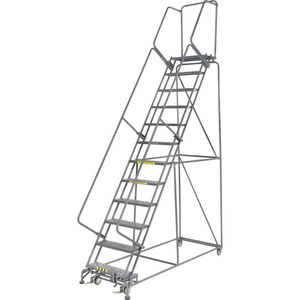 PERFORATED 24"W 12 STEP STEEL ROLLING LADDER 14"D TOP STEP by Ballymore