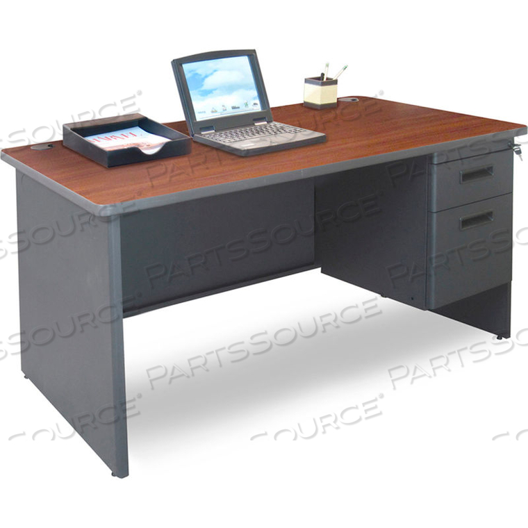 STEEL DESK - SINGLE PEDESTAL - 48" X 30" - MAHOGANY - PRONTO SERIES 