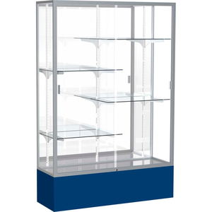 SPIRIT DISPLAY CASE NAVY BASE, SATIN FRAME, MIRROR BACK 48"W X 16"D X 72"H by Waddell Display