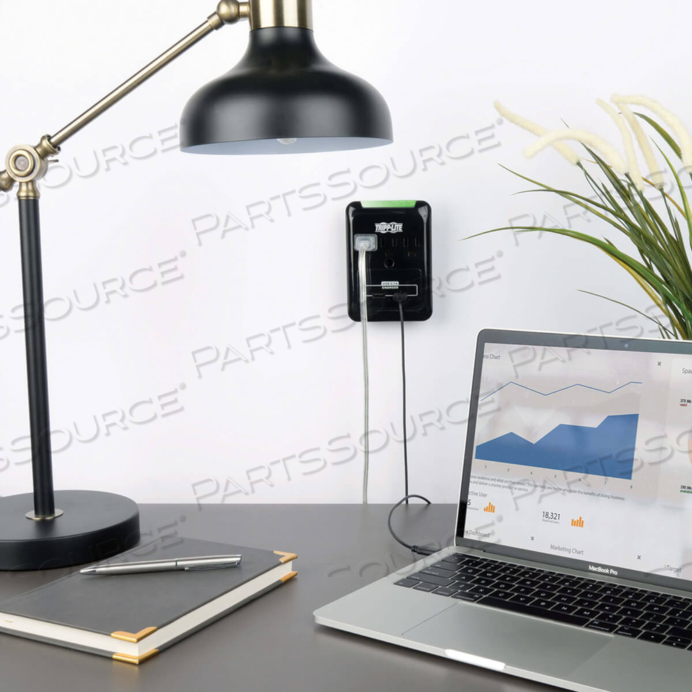 3 OUTLET SURGE PROTECTOR WITH 2 USB PORTS, 2.1A, 540 JOULES by Tripp Lite