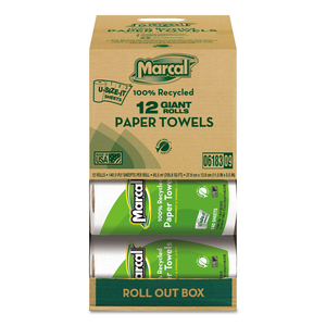 100% PREMIUM RECYCLED KITCHEN ROLL TOWELS, ROLL OUT BOX, 2-PLY, 11 X 5.5, WHITE, 140 SHEETS, 12 ROLLS/CARTON by Marcal 100% PREMIUM RECYCLED KITCHEN ROLL TOWELS, ROLL OUT BOX, 2-PLY, 11 X 5.5, WHITE, 140 SHEETS, 12 ROLLS/CARTON by Marcal