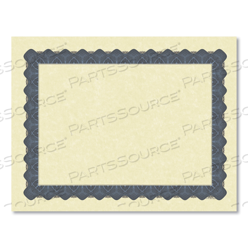 METALLIC BORDER CERTIFICATES, 11 X 8.5, IVORY/BLUE WITH BLUE BORDER, 100/PACK 