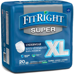 FITRIGHT SUPER PROTECTIVE UNDERWEAR, SIZE XL, WAIST SIZE 56"-68", 20/BAG by Medline Industries, Inc.