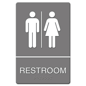 ADA SIGN, RESTROOM SYMBOL TACTILE GRAPHIC, MOLDED PLASTIC, 6 X 9, GRAY by HeadLine Sign