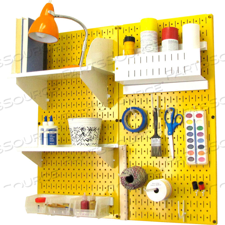 PEGBOARD HOBBY CRAFT ORGANIZER STORAGE KIT, YELLOW/WHITE, 32" X 32" X 9" by Wall Control Pegboard