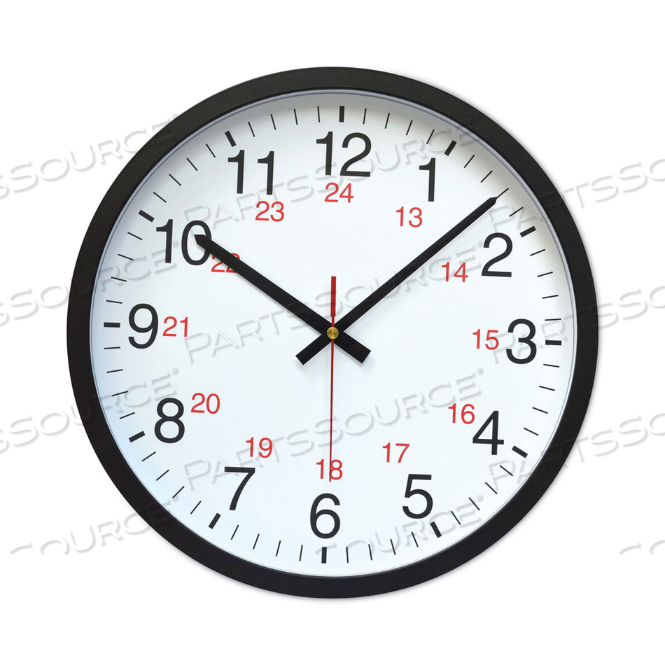 24-HOUR ROUND WALL CLOCK, 12.63" OVERALL DIAMETER, BLACK CASE, 1 AA (SOLD SEPARATELY) by Universal
