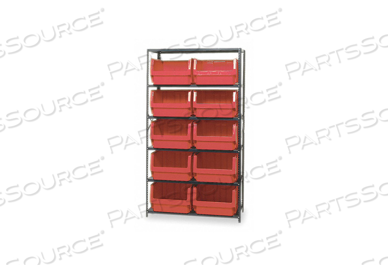 MSU-543 STEEL SHELVING WITH 10 MAGNUM GIANT HOPPER BINS RED, 18X42X75 by Quantum Storage Systems MSU-543 STEEL SHELVING WITH 10 MAGNUM GIANT HOPPER BINS RED, 18X42X75 by Quantum Storage Systems
