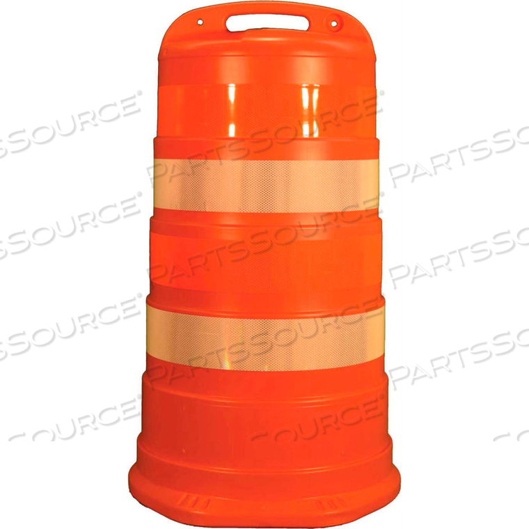TRAFFIC BARREL DRUM WITH (4) 6" DIAMOND GRADE REFLECTIVE STRIPES, LDPE by Cortina TRAFFIC BARREL DRUM WITH (4) 6" DIAMOND GRADE REFLECTIVE STRIPES, LDPE by Cortina