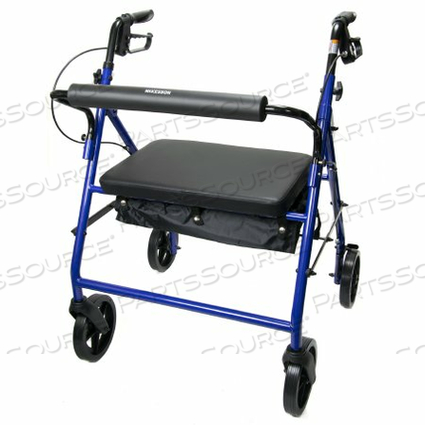 4-WHEEL BARIATRIC ROLLATOR, 8 IN. WHEEL, 37 - 39 IN. HANDLE, BLUE, 400 LBS, STEEL FRAME by McKesson 4-WHEEL BARIATRIC ROLLATOR, 8 IN. WHEEL, 37 - 39 IN. HANDLE, BLUE, 400 LBS, STEEL FRAME by McKesson