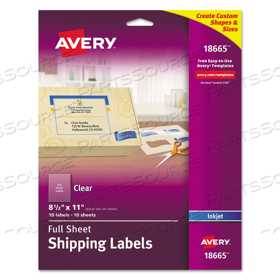 MATTE CLEAR SHIPPING LABELS, INKJET PRINTERS, 8.5 X 11, CLEAR by Avery