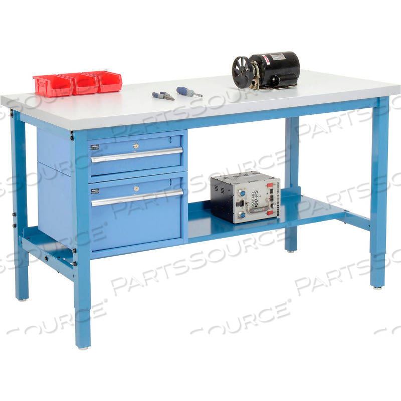 60 X 30 PRODUCTION WORKBENCH - LAMINATE SQUARE EDGE - DRAWERS & SHELF- BLUE 