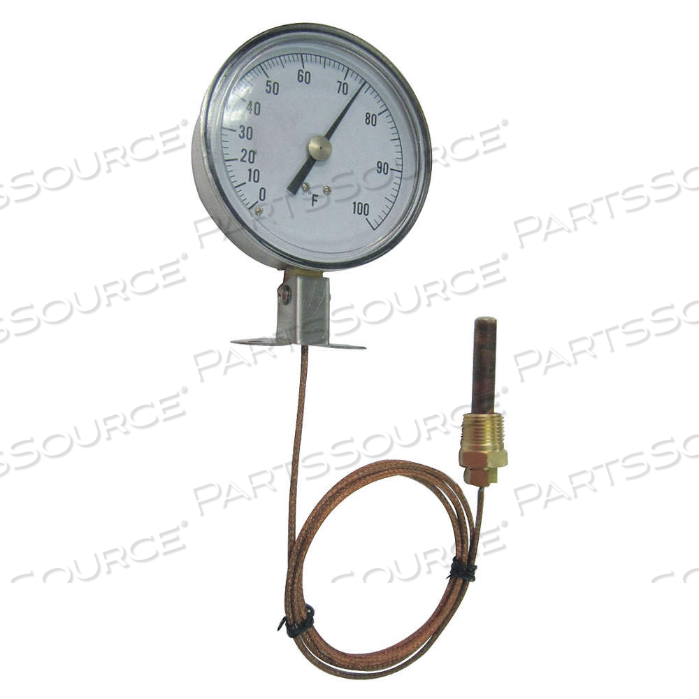 ANALOG PANEL MOUNT THERMOMETER, 0° TO 100°F, 3.5 IN DIAL DIA, 1/2 IN MNPT WITH 5 FT CABLE by Approved Vendor